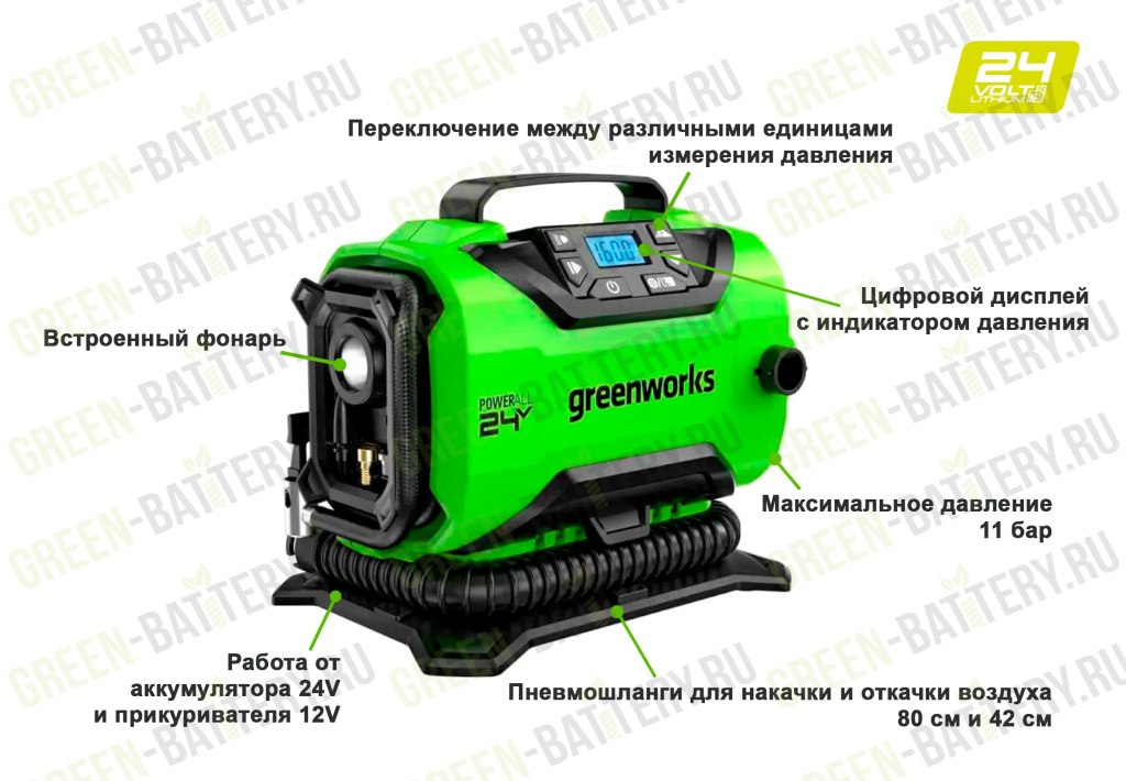 Компрессор Greenworks ACG301 24V/12V 3400807 аккумуляторный