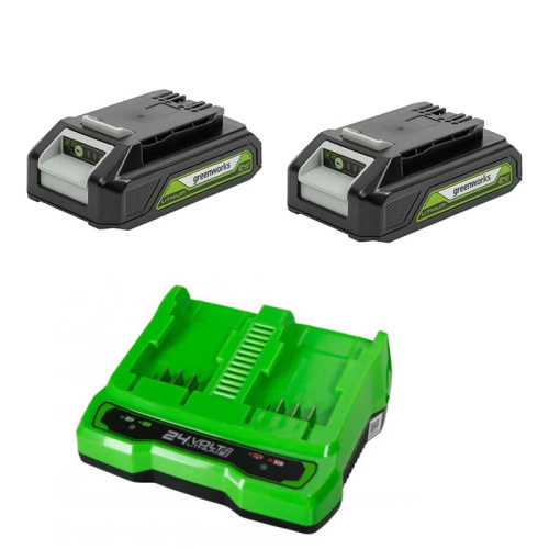 Комплект Greenworks 24V из 2 аккумуляторов 2 Ач и зарядного устройства на 2 слота