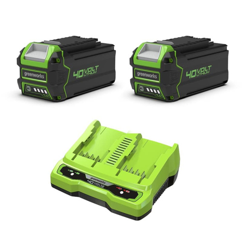 Комплект Greenworks 40V из 2 аккумуляторов 4 Ач и зарядного устройства на 2 слота