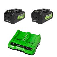 Комплект Greenworks 24V из 2 аккумуляторов 4 Ач и зарядного устройства на 2 слота
