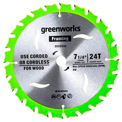 Пильный диск по дереву 184x1,75/1,13x20 мм 24T 2943407 для циркулярной пилы Greenworks GD24CS 24V