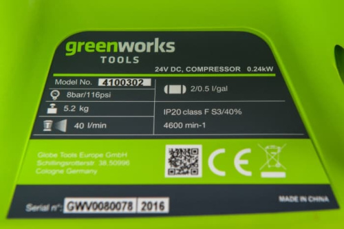 Компрессор Greenworks G24AC 24V 4100302 (2 л) аккумуляторный фото 8
